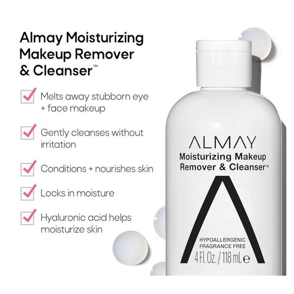 NEW Almay Moisturizing MAKEUP REMOVER & FACE CLEANSER 4oz Bottle Fragrance Free! - Picture 6 of 8